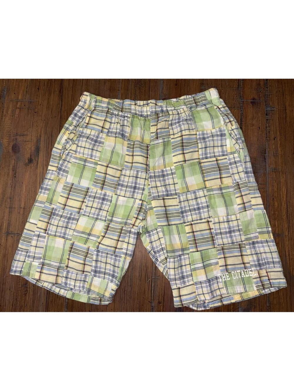 U-TRAU Citadel Plaid Patchwork Shorts Size Small 10" Inseam Elastic Waist USA